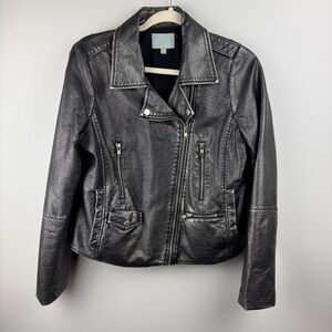 Skies Are Blue Vegan Leather Moto‎ Biker Jacket Sz M Black Asymmetrical Zipper